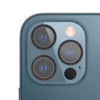 Szkło hartowane z brokatowymi ramkami chroniącymi obiektyw aparatu dla iPhone 12 Pro - czarne