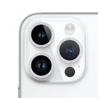 Szkło hartowane z brokatowymi ramkami chroniącymi obiektyw aparatu dla iPhone 14 Pro / 14 Pro Max - srebrny