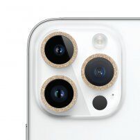 Szkło hartowane z brokatowymi ramkami chroniącymi obiektyw aparatu dla iPhone 14 Pro / 14 Pro Max - złoty agat