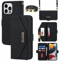 Etui z klapką i paskiem w stylu długopisu dla iPhone 14 Pro Max - czarne