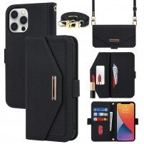 Etui z klapką i paskiem w stylu długopisu dla iPhone 12 / 12 Pro - czarne