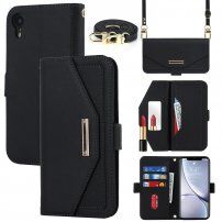 Etui z klapką i paskiem w stylu długopisu dla iPhone XR - czarne