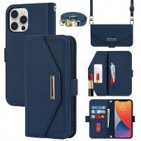 Etui z klapką i paskiem w stylu długopisu dla iPhone 12 Pro Max - niebieskie