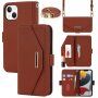 Etui z klapką i paskiem w stylu długopisu dla iPhone 13 mini - brązowy