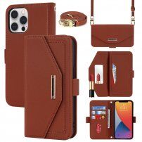 Etui z klapką i paskiem w stylu długopisu dla iPhone 12 Pro Max - brązowy