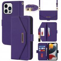 Etui z klapką i paskiem w stylu długopisu dla iPhone 13 Pro Max - fioletowy