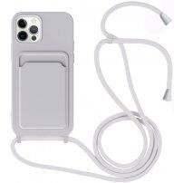 Silikonowa osłona ze smyczą i kieszenią na kartę dla iPhone 11 Pro - szary