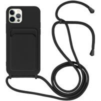 Silikonowa osłona ze smyczą i kieszenią na kartę dla iPhone 11 Pro - czarny