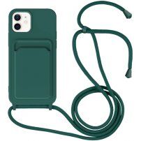 Silikonowa osłona ze smyczą i kieszenią na kartę dla iPhone 12 / 12 Pro - naftowy