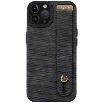 Skórzany pokrowiec z pętlą na dłoń dla iPhone 11 Pro Max - czarny