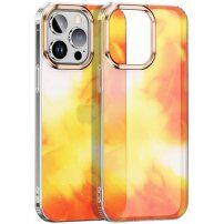 Okładka z brokatem i akwarelowym wzorem dla iPhone 12 / 12 Pro - pomarańczowo-żółty