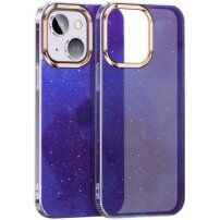 Okładka z brokatem i akwarelowym wzorem dla iPhone 13 Pro Max - niebieskie
