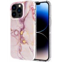 Marmurowa osłona z brokatem dla iPhone 13 Pro - różowy