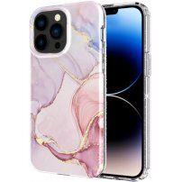 Marmurowa osłona z brokatem dla iPhone 13 Pro - jasnoróżowe