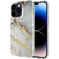Marmurowa osłona z brokatem dla iPhone 13 Pro - szaro-złote