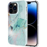 Marmurowa osłona z brokatem dla iPhone 13 Pro Max - turkusowy