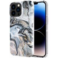 Marmurowa osłona z brokatem dla iPhone 13 Pro Max - jasnoniebieskie