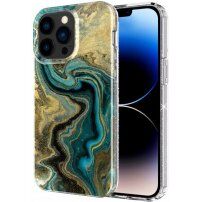 Marmurowa osłona z brokatem dla iPhone 13 Pro Max - naftowy