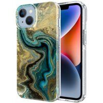 Marmurowa osłona z brokatem dla iPhone 14 - naftowy