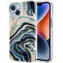 Marmurowa osłona z brokatem dla iPhone 14 - niebiesko-złoty