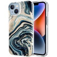 Marmurowa osłona z brokatem dla iPhone 14 - niebiesko-złoty