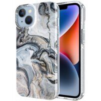 Marmurowa osłona z brokatem dla iPhone 14 Plus - jasnoniebieskie