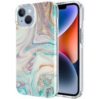 Marmurowa osłona z brokatem dla iPhone 14 Plus - pastelowy