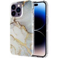 Marmurowa osłona z brokatem dla iPhone 14 Pro Max - szaro-złote