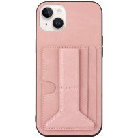 Pokrowiec z kieszenią na karty i stojakiem dla iPhone 14 - różowy