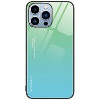 Etui ze szklaną częścią tylną dla iPhone 14 Pro - zielony błękit