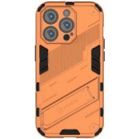 Trwałe etui ochronne ze stojakiem do iPhone 14 Pro - pomarańczowe