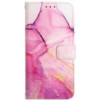 Marmurowe flip etui ze skóry PU dla iPhone 14 - fuksjowy