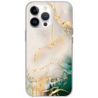 Błyszcząca marmurowa pokrywa dla iPhone 13 Pro Max - beżowy-zielony