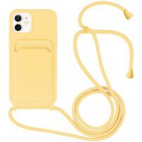 Silikonowa osłona ze smyczą i kieszenią na kartę dla iPhone 11 - żółte