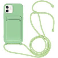 Silikonowa osłona ze smyczą i kieszenią na kartę dla iPhone 11 - zielone