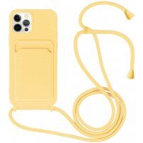 Silikonowa osłona ze smyczą i kieszenią na kartę dla iPhone 11 Pro - żółte