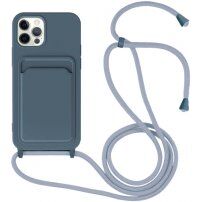 Silikonowa osłona ze smyczą i kieszenią na kartę dla iPhone 11 Pro - niebieskie