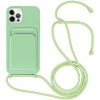 Silikonowa osłona ze smyczą i kieszenią na kartę dla iPhone 11 Pro - zielone