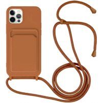 Silikonowa osłona ze smyczą i kieszenią na kartę dla iPhone 11 Pro Max - brązowe