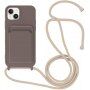 Silikonowa osłona ze smyczą i kieszenią na kartę dla iPhone 13 - ciemnobrązowy