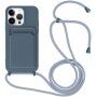 Silikonowa osłona ze smyczą i kieszenią na kartę dla iPhone 13 Pro - niebieskie