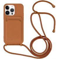 Silikonowa osłona ze smyczą i kieszenią na kartę dla iPhone 13 Pro - brązowe
