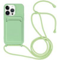 Silikonowa osłona ze smyczą i kieszenią na kartę dla iPhone 13 Pro Max - zielone