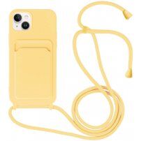 Silikonowa osłona ze smyczą i kieszenią na kartę dla iPhone 14 - żółte