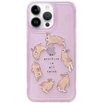 Błyszcząca przezroczysta okładka z motywem królika dla iPhone 14 Pro Max - różowy
