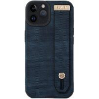 Skórzany pokrowiec z pętlą na dłoń dla iPhone 11 Pro Max - niebieskie