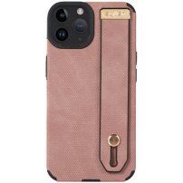 Skórzany pokrowiec z pętlą na dłoń dla iPhone 13 Pro Max - różowy