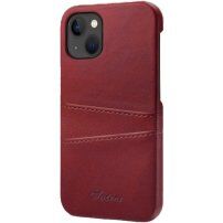 Skórzana okładka z kieszenią na karty dla iPhone 14 Plus - czerwony