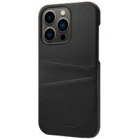 Skórzana okładka z kieszenią na karty dla iPhone 14 Pro Max - czarny