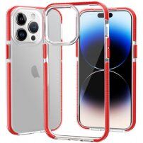 Etui przezroczyste z kolorową ramką z miękkiego plastiku do iPhone 14 Pro Max - czerwony